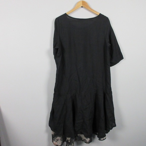 Peacock Ways Tunic Flare L Black Floral Linen Cotton Blouse Boho Lagenlook 286 - Picture 2 of 13